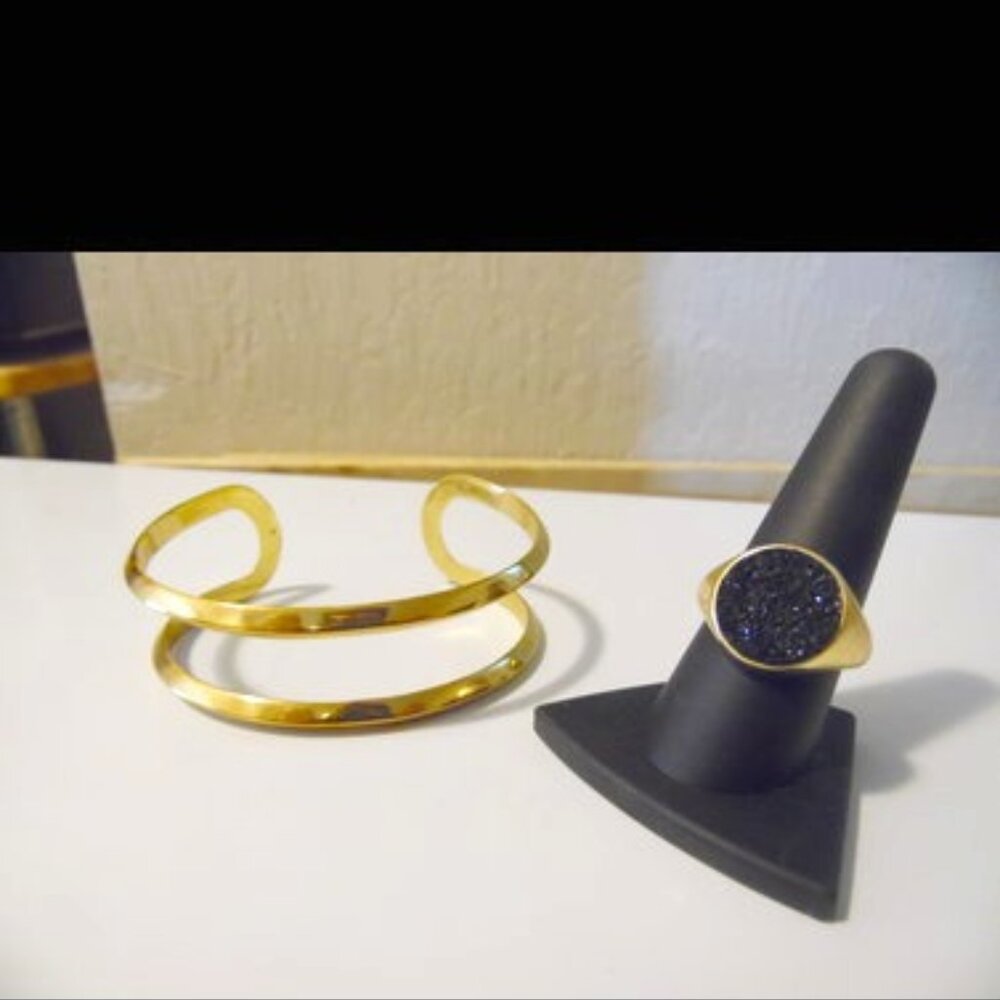 Bellezza "Vila Latte" Drusy Bronze Ring & Open Cuff Bracelet